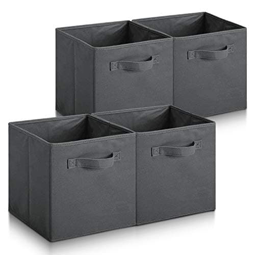 Image of Hibtn Set of 4 Foldable Storage Box, Fabric with Handles Storage Cubes And Cloth Storage Organizer Drawer For Closet And Toys Storage,27 x 27 x 27 cm, Dark Gray