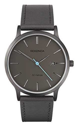 Image of Sekonda Bergen Mens 39mm Quartz Watch in Grey with Analogue Date Display, and Grey Leather Strap 1844