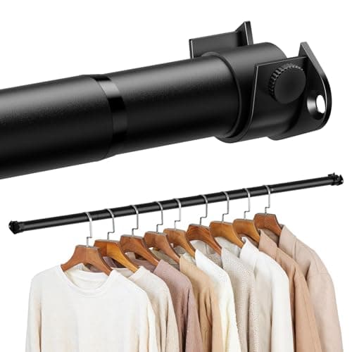 Image of Zipglo Wardrobe Rod 40-70cm, Heavy Duty Wardrobe Rails and Fittings, Extendable Clothes Rail Pole Adjustable Hanging Rails for Wardrobe & Storage, Black