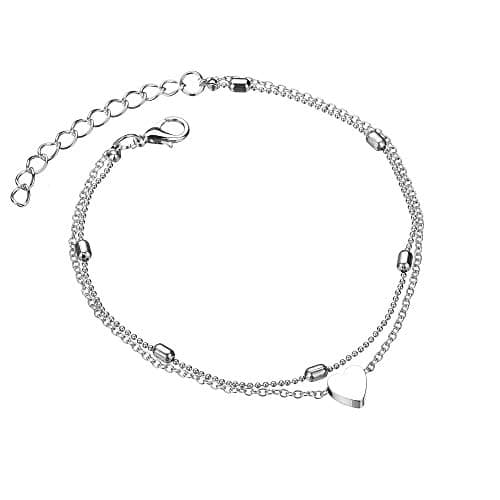 Image of KFRS Silver Ankle Bracelets for Women Adjustable Butterfly Heart Layered Women's Anklets Double Layer Beach Foot Jewelry Anklet Gifts for Women Teen Girls 21+5cm Anklet Jewelry (silvery)