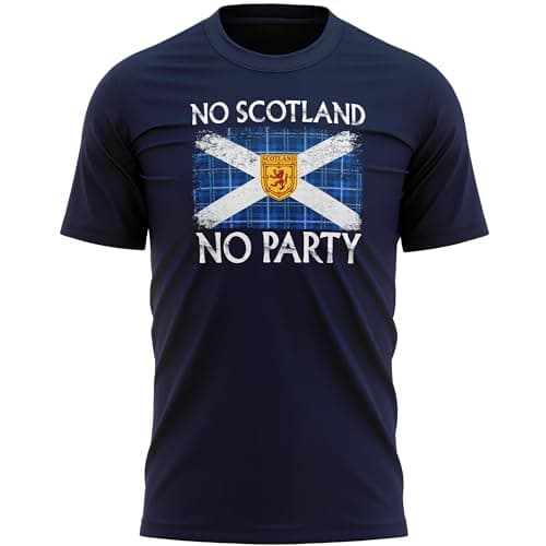 Image of Tartan No Scotland No Party Mens T Shirt Scottish Coat of Arms Football Tee Saltire European Footy Top, L, Navy