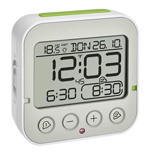 Image of TFA Dostmann Wireless Bingo 2.0, Digital Alarm Clock with Temperature Display, 2 Alarm Times, White, (L) 95 x (W) 41 x (H) 96 mm