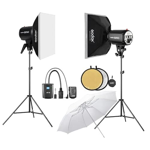 Image of Godox E250 Strobe Softbox Lighting Kit, Professional Studio Strobe Lights Kit for Photography, 2x250Ws 5600K±200 Compact Monolights with Flash Trigger, 50cm*70cm Softbox, 2m Light Stands