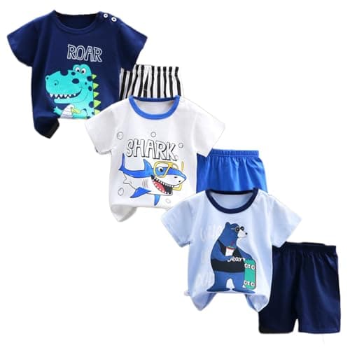 Image of XM-Amigo Kids Boys Short Sleeve T-Shirt & Shorts 3 Pack Outfit, Without Shoulder Buckle, Soft Cotton Cartoon Summer Clothes 70/110 | 3-4 Years