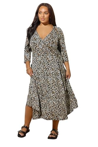 Image of Yours Plus Size Leopard Print Wrap Dress - Women's - Plus Size Curve Black