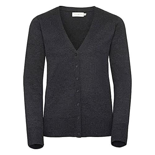 Image of Russell Collection Ladies/Womens V-Neck Knitted Cardigan (L) (Charcoal Marl)