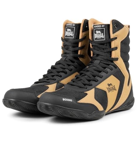 Image of Lonsdale Unisex Heskin Boxing Shoes, Black Gold White, 10 UK