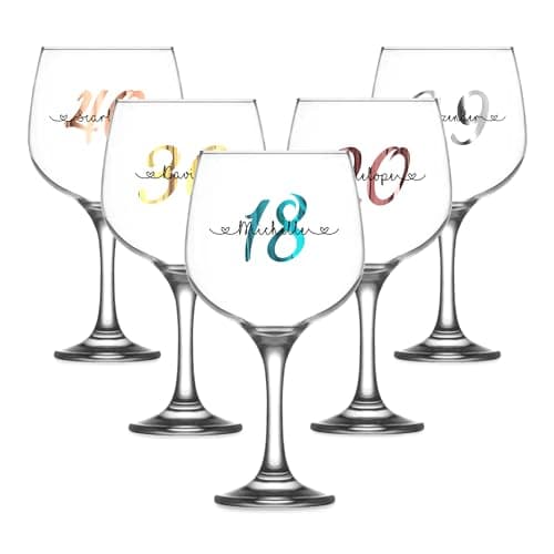 Image of Print Maniacs Personalised Birthday Gin Glass Any Age Name Gifts for Her Girl Women Large 700ml Balloon Cocktail Wine Glass 18th 21st 30th 40th 50th 60th 70th 80th Party Present