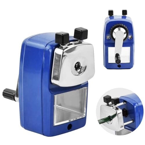 Image of Metal Desktop Pencil Sharpener, Pencil Sharpeners Manual with Container, Helical Blade for Kids Students Office (Blue)