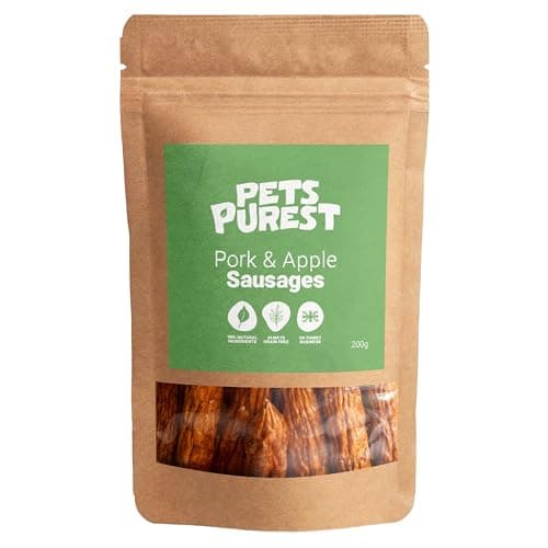 Image of Pets Purest Natural Dog Treat Chews - 100% Healthy Air-Dried Pork & Apple Sausage Meat Treats for Dogs, Puppy & Senior. Grain & Gluten Free Low Fat Raw Protein Dog Food Snack (200g)