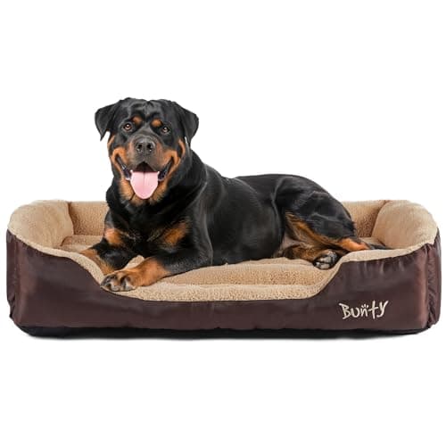 Image of Bunty Deluxe Dog Bed - Small, Medium to XXL Calming Washable Dog Bed - Non-Slip Base, Raised Walls, Fleece Lined Interior, Plush Cushioning, Insulates & Retains Heat - XXL, Brown