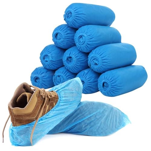 Image of 100 Pack Shoe Covers Disposable Overshoes Plastic Shoe Covers Waterproof Boot Covers Shoes Covers Disposable Foot Covers Disposable Shoe Protectors Covers for Home Offices Blue