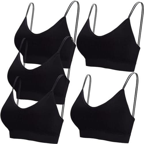 Image of BQTQ 5 Pieces Camisole Bras for Women V Neck Tube Top Bralettes Seamless Sleeping Bra with Straps Removable Pads for Women, Black, L
