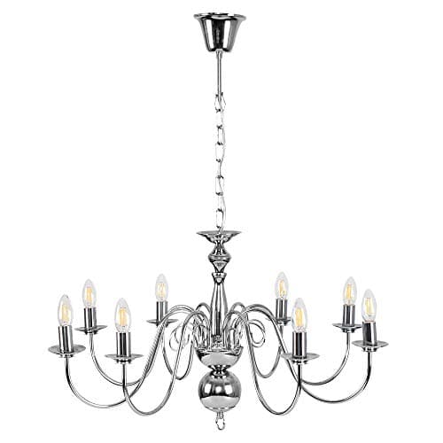 Image of MiniSun | Large Retro 8 Way Ceiling Light Chandelier Fitting in a Polished Chrome Finish - Complete with 4w LED Candle Bulbs [3000K Warm White] | Ceiling Lights & Home Essential | Mains Wired
