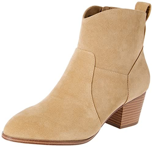 Image of Amazon Essentials Women's Western Cowboy Ankle Boots with Stacked Heel, Tan, 6 UK