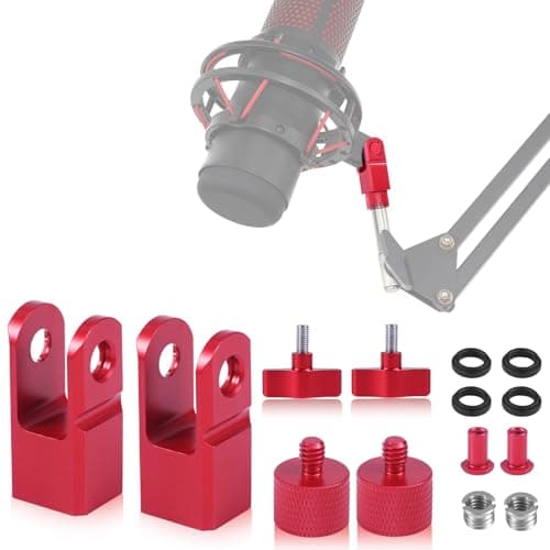 Image of BOXOB 2 Set Metal Microphone Mount Adapter for Hyperx Quadcast, Compatible with Hyperx Quadcast Microphone Stand & Boom Arm with 3/8" or 1/4" Screw Adapter Replacement Accessory for Mic (Red)
