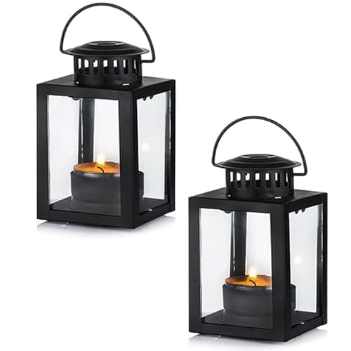 Image of HNJZX Black Lanterns Decorative for Candles Garden, 2 Pcs Vintage Style Hanging Small Lanterns for Tealight Black Candle Tea Light Holders for Indoor Outdoor Events Birthday Party Decor