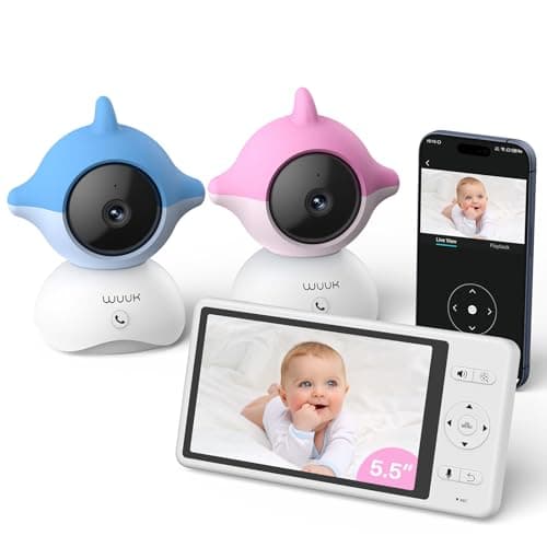 Image of WUUK 2K Baby Monitor Camera with APP, 5.5" Display with 360° PTZ Video Baby Monitor, 135° Viewing Angle,1000ft Stable Connection, Support APP Control,One-Touch Call, White Noise,New Born Baby Giftware