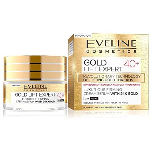 Image of Eveline Cosmetics Gold Lift Expert Luxury Firming Face Cream-Serum with 24k Gold for Age 40+ | Lifting and Anti-Aging Formula with Centella Asiatica, Kombucha & Macadamia Oil | 50ml