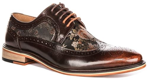 Image of JUSTINREESS ENGLAND Ross Men's Leather Lace Up Floral Brogue Shoes, Stylish Design with Premium Comfort (Dark Brown, UK 12)