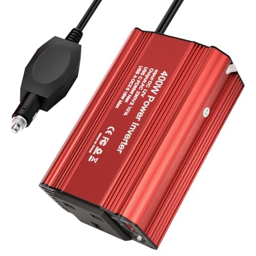 Image of Turmegtt 400W Car Inverter DC 12V to AC 240V UK, Pure Sine Wave Car Power Inverter, with Cigarette Lighter, PD65W USB-C, QC3.0 USB-A ＆ 1 UK Socket, Red Aluminum Body, Portable in Car Laptop Charger
