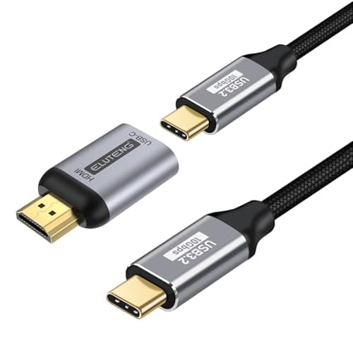 Image of ELUTENG USB C to HDMI Adapter 4K 60Hz with Type C 3.2 Video Cable, Type C to HDMI Aluminum Converter with Thunderbolt 3/4 Converter for iPhone 16 15 Pro Max MacBook iPad Surface Book XPS Galaxy