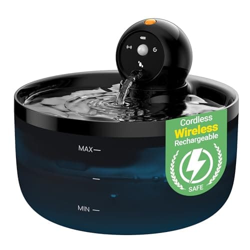 Image of Cat Water Fountain for Drinking Wireless: Cat Fountain Battery Operated - 88oz/2.6L Automatic Pet Water Dispenser Cordless - Cats Drinking Bowl with Sensor - Rechargeable Pet Bowl Motion