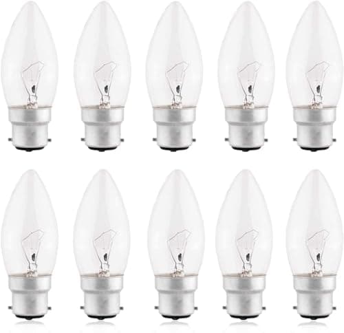 Image of 10 Pack B22 Candle Light Bulb, Bayonet Light Bulb 2̣5̣Ẉ, Dimmable Bulb Bayonet Clear, Warm White 2700K, 270 Lumen, 230V