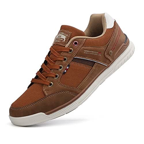 Image of Mens Trainers Casual Shoes Fashion Leather Canvas Sneakers Lace Up Brown 9