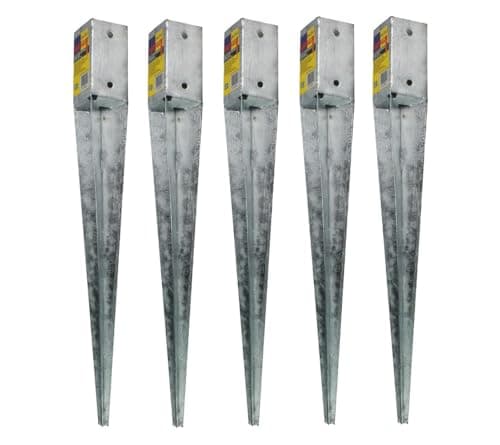 Image of 5 x Fence Post Holder 100mm posts Support Drive Down Spike Wedge Grip Galvanised for 100mm x 100mm posts, 750mm spike (4" x 30") Eliza Tinsley Swiftpost, Pack of 5
