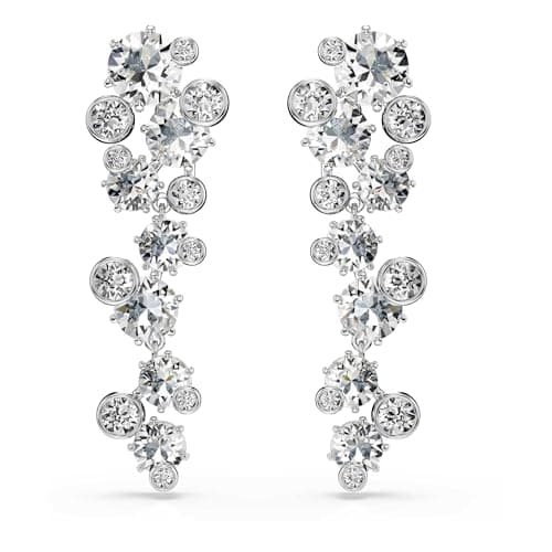 Image of Swarovski Constella Drop Earrings, Clear Mixed-Cut Crystals in a Rhodium-Finished Setting, Part of the Swarovski Constella Collection