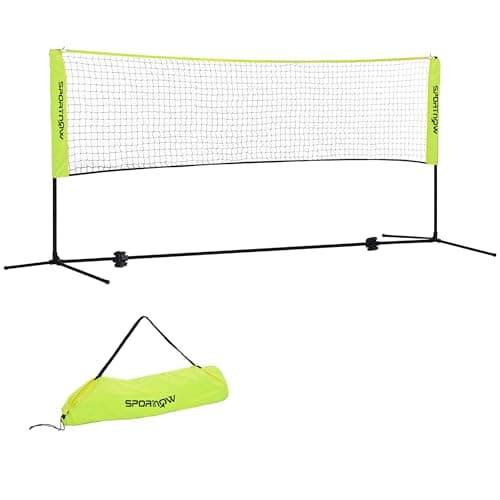Image of SPORTNOW 3(m) Badminton Net, Foldable Height Adjustable Outdoor Sports Net with Carry Bag, for Tennis, Badminton, Pickleball, Volleyball, Black and Yellow