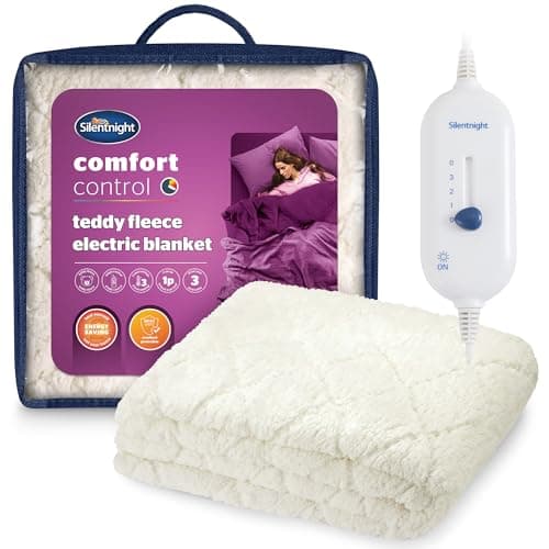 Image of Silentnight Teddy Fleece Electric Blanket King - Heating Underblanket with 3 Heat Settings, Easy Fit Elasticated Straps and Overheat Protection - Machine Washable - King Size, 137x165cm