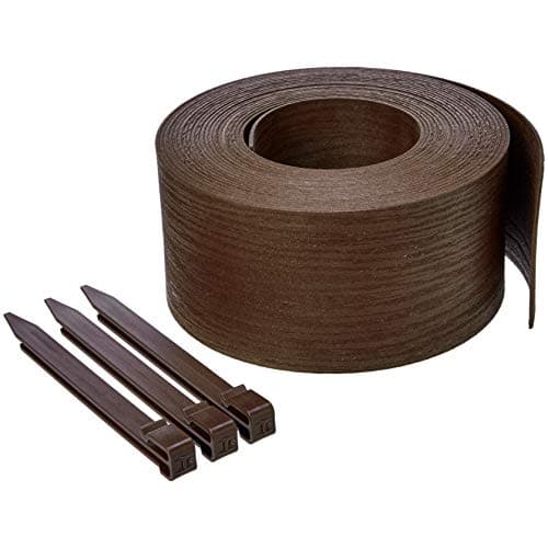 Image of Amazon Basics Lawn Edging Coil Border with 10 Stakes, Landscape Garden Edging 13-cm/5-Inch x 12-m/40-Feet, for Lawns Raised Beds Pathways, Brown