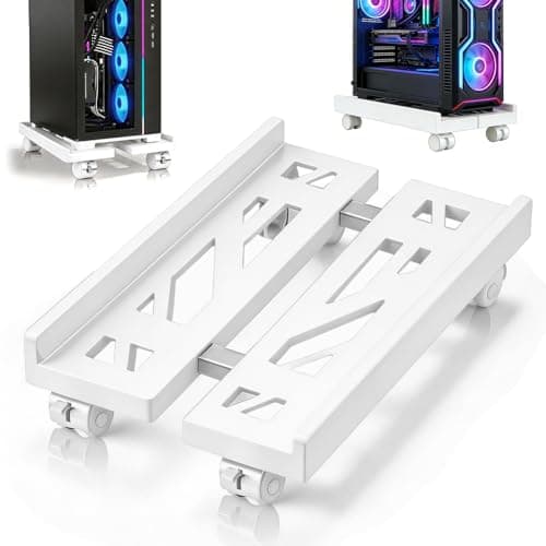 Image of PC Stand with Wheels, PC Tower Computer Stand, Mobile CPU Stand, Computer PC Tower Stand, Adjustable CPU Holder, with 4 Castors, Lockable Castors for Gamer, Home (White)