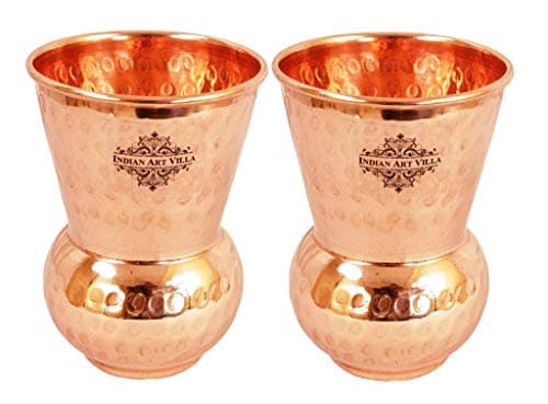 Image of Indian Art Villa Copper Glass Tumbler With Hammered Shine Design Brown Color Drinkware, Volume-10 Oz, Set of 2