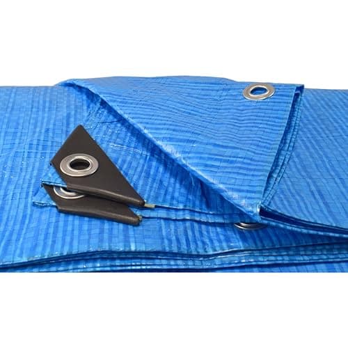 Image of 3m x 3m blue waterproof tarpaulin/builders tarp/garden dry cover up/weatherproof camping ground sheet EXTRA Eyelets Every 50cm+Reinforced Corners