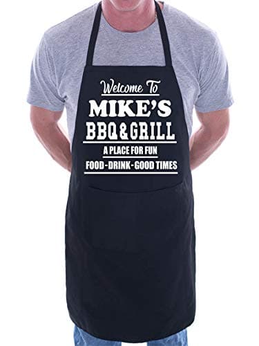 Image of Print4U Apron Personalised Welcome To Mike's BBQ & Grill Black