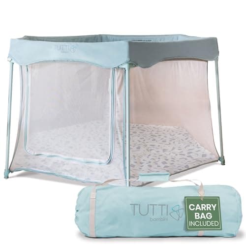 Image of Tutti Bambini Baby Playpen - Foldable Playpen for Baby and Toddlers with Mesh Walls, Zip Door, Floor Mat & Travel Bag, 135 x 135 x 75 cm (Ocean Stone) - NEW 2025 Version