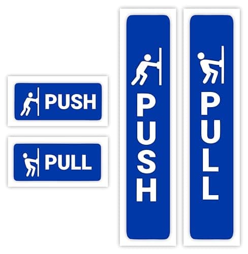 Image of Two Pairs (4 pieces) Self-Adhesive Push Pull Door Signs for Commercial Premises (4 Pack Mixed Sizes) / Gloss Vinyl Sticker Push And Pull Signs For Doors/Removable And Wipeable