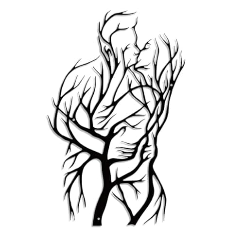 Image of Metal Couple Tree of Life Wall Art Decor(Lovers Kissing),Minimalist Abstract Line Wall Decoration,Black Modern Metal Wall Picture Wall Sculpture,Bathroom Decoration,Romantic Wall Decor for Bedroom