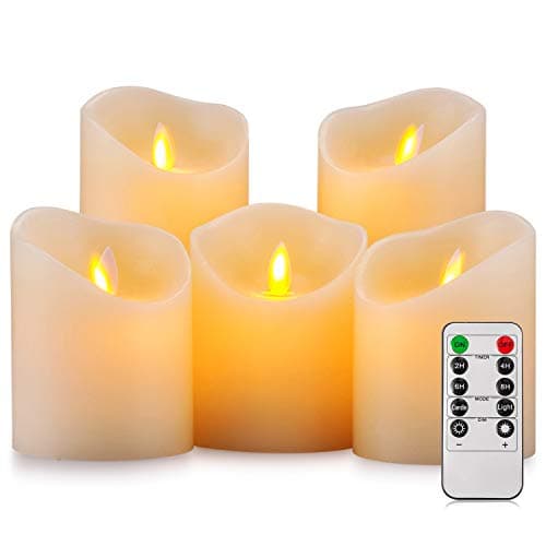 Image of Aku Tonpa Flameless Candles Battery Operated Pillar Real Wax Flickering Moving Wick Electric LED Candle Set with Remote Control Cycling 24 Hours Timer, Pack of 5 (D:7.5cm X H:10, 10, 10, 15, 15cm)