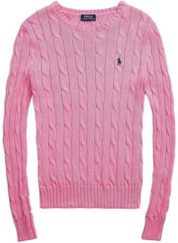 Image of RALPH LAUREN Women's Crewneck Cable Knit Pony Logo Sweater, Rl Candy Pink, M