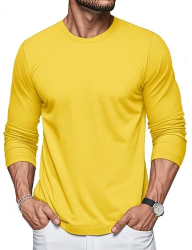 Image of MAGCOMSEN Men's Long Sleeve T-Shirt Cotton Crew Neck T-Shirts Comfort Breathable Casual Tops,Yellow,M