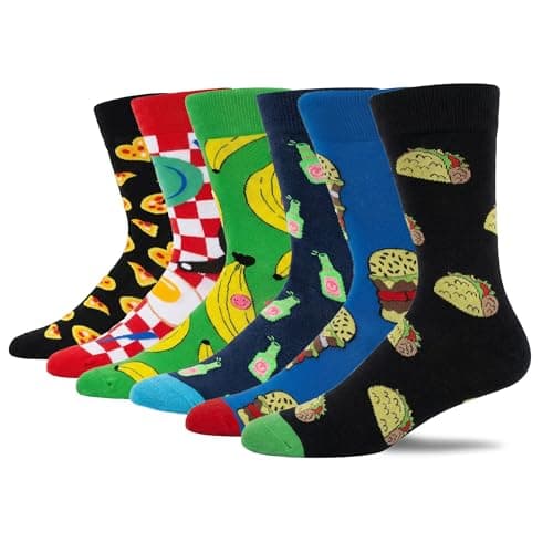 Image of MAKABO Colorful Funny Men's Crew Socks, 6 Pairs Multicolor Fruit Food, 7-12