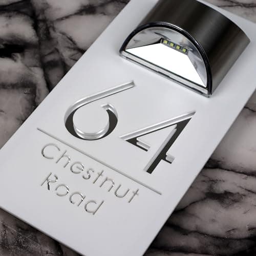 Image of K Smart Sign | Bellissima LED F31 | Solar Light House Signs Door Number Plaques For Wall - Matt White & Silver Mirror