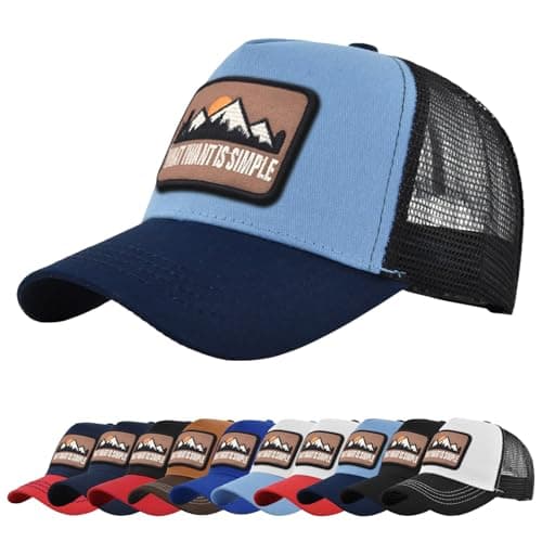 Image of Tiakay Trucker Cap Embroidered Baseball Hat - Unisex Mesh Back Sun Hat for Casual, Outdoor & Hip Hop Sport Wear (Navy & Blue)