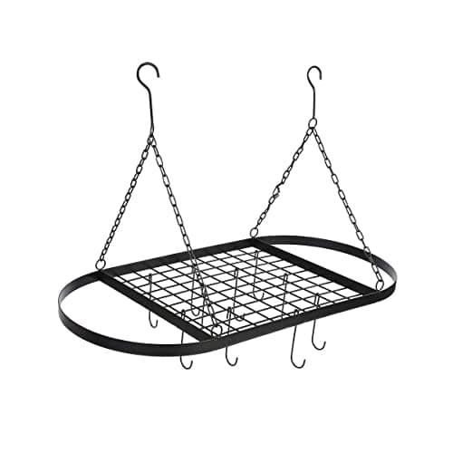 Image of Lfhelper Oval Wrought Iron Pot & Pan Racks for Kitchen, Hanging Pot Storage Saucepan Rack Hanger, Ceiling Pan Holder Organiser With 10 Movable Hooks
