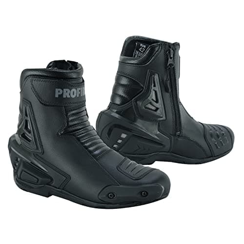 Image of PROFIRST Genuine Leather Motorbike Armoured Boots Motorcycle Short Ankle Protection Boot Shoes Anti Slip Racing Sports CE Approved (Black, UK Footwear Size System, Adult, Men, Numeric, Medium, 9)