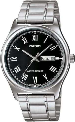Image of Casio MTP-V006D-1 Men's Analogue Quartz Watch with Stainless Steel Strap, Black, Strap.